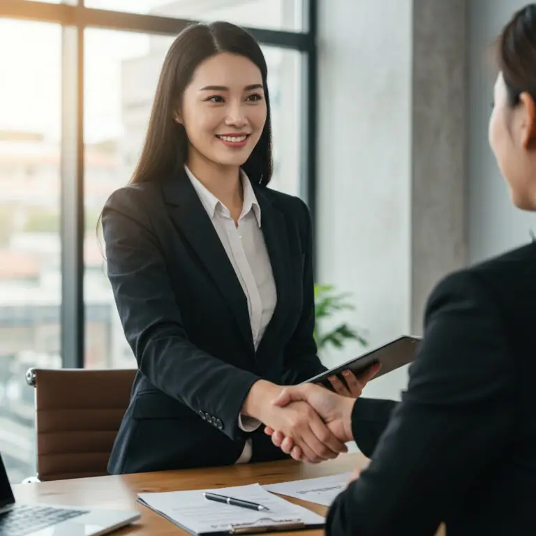 Businesswomen shaking hands to close the sale