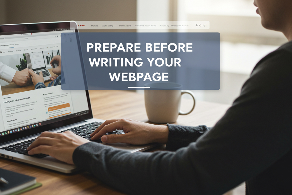 expert prepares to write webpage content